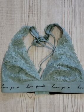 PINK Victoria's Secret Sage Lace Halter Bralette Small